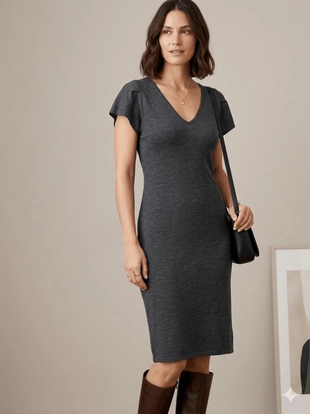 J. Jill Italian Merino Wool V Neck Sheath Dress Charcoal Gray Size XL